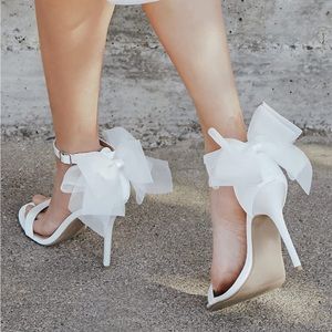 Ayanna Ivory Satin Bow Ankle Strap High Heel Sandals NEW